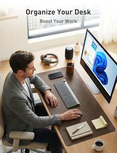 Image of Aothia Faux Leather Desk Mat - Non-Slip PU Leather Desk Blotter, Waterproof Writing Surface, Large Desk Pad for Office & Home (Coffee, 55 inch x 17 inch)