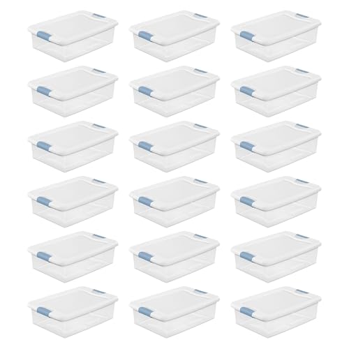 Image of Sterilite Latching Box with Lids for Home and Office, 32 Quart, 18-Pack | Heavy-Duty and Stackable Plastic Containers with Latches for Closet, Cabinet, Bedroom, Bathroom and Dorm Room Organization