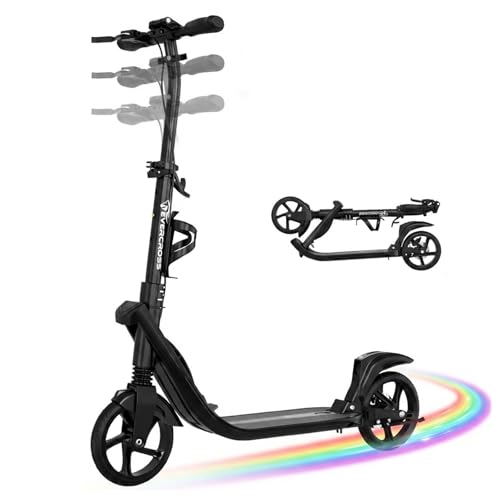 EVERCROSS K8 Stunt Scooter, Grandes Ruedas 200 mm, City Patinete Ajustable en Altura y Plegable, Deportivos Scooter de Aluminio Estable para Niños, hasta 100 kg, Doble Freno, Doble Amortiguación