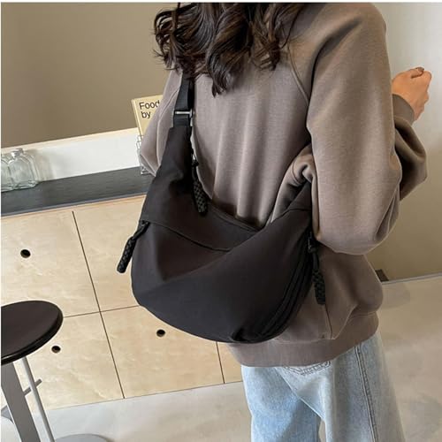Image of Crescent Crossbody Bag for Women Nylon Dumpling Bag Multi-Pocket Sling Bag Roomy Hobo Bag Moon Shoulder Bag