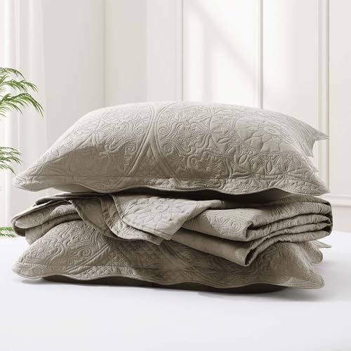 IR Imperial Rooms 10 Pack Twin Quilt Bedding Set (68" x 86") - Bulk Wholesale for Hotels, Guest Bedroom & Airbnbs - Lightweight Microfiber Reversible Floral Embossed Quilts Bedspreads (Beige)