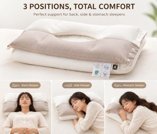 Image of Memory Foam Pillow, Orthopedic Cervical Pillows for Neck and Shoulder Pain, Ergonomic Firm Neck Support Pillow with Armrest for Side, Back and Stomach Sleepers (Pack of 1)