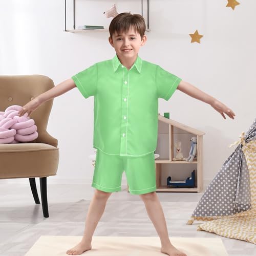 Image of 3T Toddler Boy Shorts Set Teal Hawaiian Button Down Shirts Summer Outfits for Little Boy
