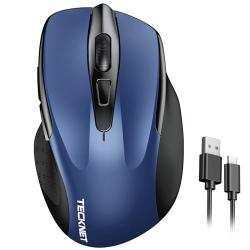 TECKNET Rechargeable Wireless Mouse, 2.4G Silent Mouse, Quiet Click, 6 Adjustable 4800 DPI, Cordless Computer Mouse, Ergonomic Mouse for Laptop, 6 Buttons USB Mouse for Chromebook, Ergo Grip - Blue