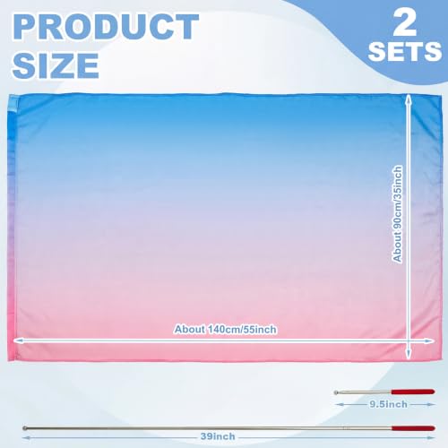 Image of Jecery 2 Set Worship Flags for Dance Church 35''x55'' Praise Dance Worship Flags with Scalable Rod Angel Wing Banner with Sticks Ministry Streamer Banner for Performance (Pink-Purple-Blue)