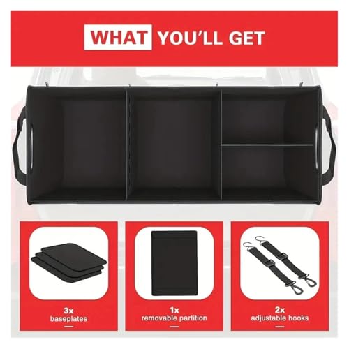 Organiseur de coffre pliable avec sangles rétractables et grands compartiments ajustables - 4