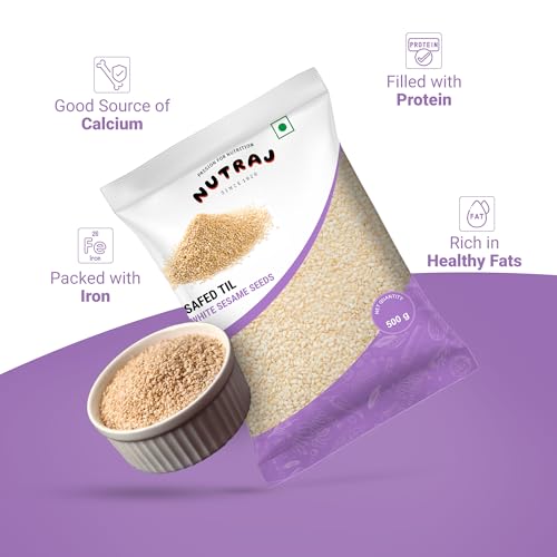 Image of Nutraj White Sesame Seeds 1 Kg (500g x 2) Pouch | Seeds for Eating | Safed Til | Seed Cycling