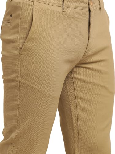 Image of Turtle Men Cotton Stretch Dark Beige Dobby Printed Ultra Slim Fit Casual Trouser