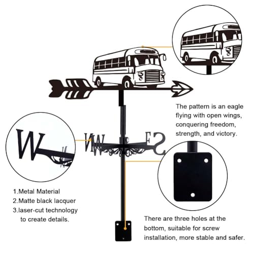SUPERDANT Country Bus Weather Vane Bus Weathervanes Bus Wind Vanes Weather Vane for the Garden Wind Direction Indicator for Roof Yard Outdoor Farm Barn Sheds Garden Patio Decoration - Image 3