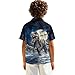 Dremagia Dinosaur Shirt Boys 11/12 Short Sleeve Button Down Shirt Summer Vacation Beach Swim Suits Classic Fit Collar T-Shirt V Neck Dress Tshirt Quick Dry Athletic Costume, Size L