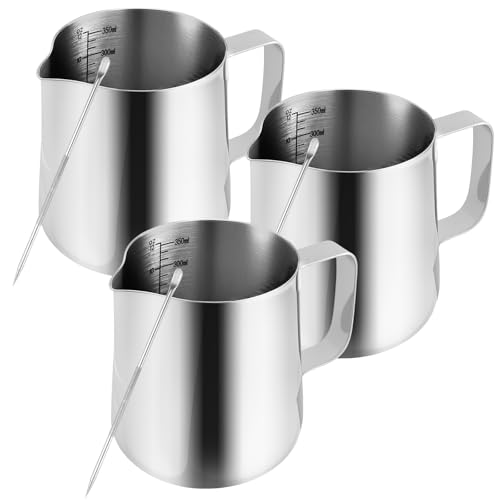 3Pcs Milk Frothing Pitcher, 12oz/350ml Milk Steaming Frother Cup, Stainless