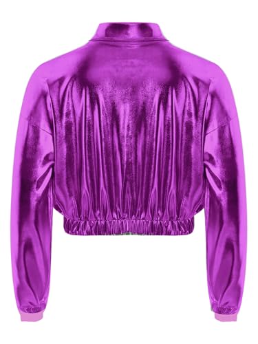 Kids Girls Boys Shiny Metallic Jacket Zipper Long Sleeve Jazz Hip Hop Dance Tops Sweatshirt Coat Outerwear4