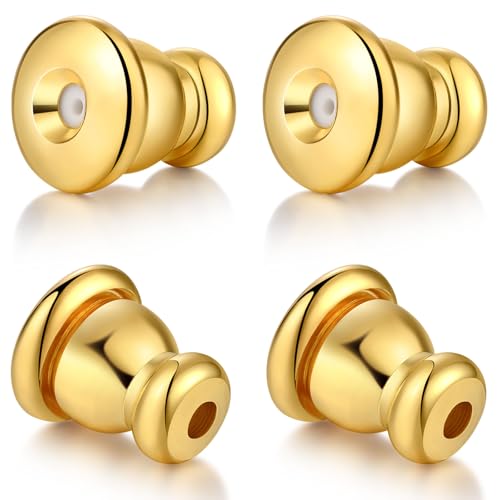 DELECOE Earring Backs for Diamond Studs,14K Gold Plated Hypoallergenic Replacements Backings for Pierced Earrings, 2 Pairs Gold