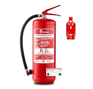 FireLoq 6L Schaum Feuerlöscher für Brandklasse AB mit 27A | 183B ergibt 9LE Dauerdruck inkl. Prüfnachweis,Wandhalter und Manometer