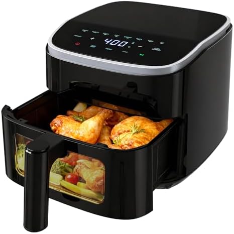NEWBULIG Air Fryer，4QT Small AirFryer with Easy View Window and Interior Light, Digital Touchscreen with 8 Presets for Custom Cooking, Nonstick and Dishwasher Safe Basket, Black