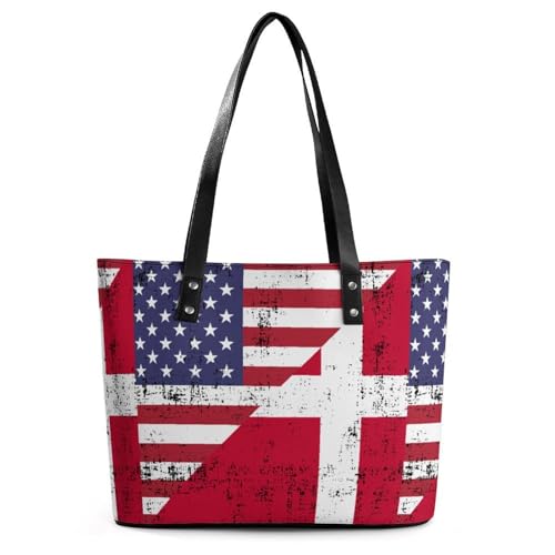 U.S. Denmark Flag Women's Leather Handbag Shoulder Bag Tote Purse Bags for Shopping Travel