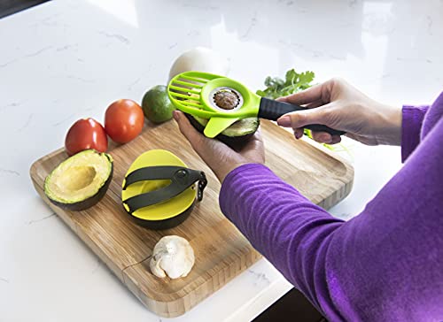 Simply Served Avocado Slicing And Storage Set, 3-In-1 Avocado Slicing Tool, Split, Pit, And Slice Avocados Safely And Effectively, Store Avocados And Reduce Browning, Green #TOP4
