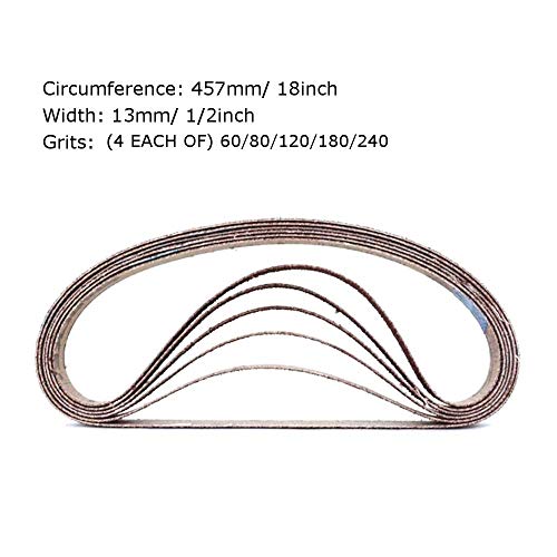 1/2 Inch X 18 Inch Sanding Belts, 320/400/600/800/1000 Fine Grits, Belt Sander Tool For Woodworking, Metal Polishing, 20 Pack Aluminum Oxide Sanding Belt #TOP1