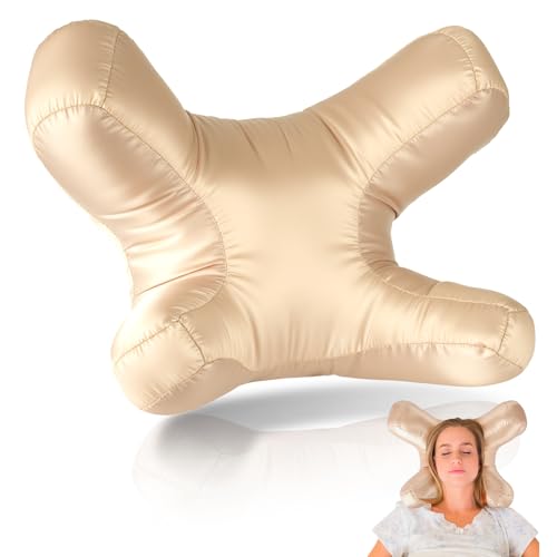 SAGUD Cotton Face Pillow for Side Sleeper Anti-Wrinkle Massage Bed Pillow with Soft Pillowcase Beauty Pillow for Sleeping Face Down Gold