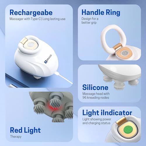 Image of Brago Elevate Scalp Massager | Head Massager with Red Light Therapy for Hair Growth | 96 Silicon Kneading Points, Detachable Heads, 3 Modes, Type-C Charge | Stress Relief and Relaxation