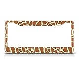 Beabes Brown Beige Giraffe Skin License Plate Frame Auto Tag Frames Animal Print License Plates Holder 2 Holes Artwork Decorative Car Truck Motorcycle License Plates Tag for Men Women