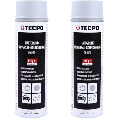 TECPO Haftgrund, 2x 500ml Sprühdose Grundierung Spray Grau überlackierbare Acryl-Grundierung Spraydose für Rostschutz Innen- und Außenbereich