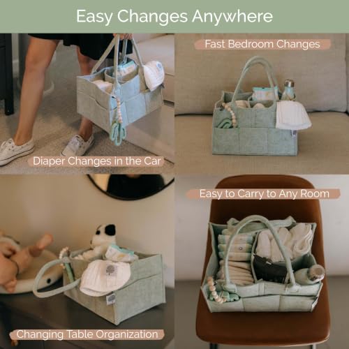 Image of Parker Baby Diaper Caddy - Nursery Storage Bin and Car Organizer for Diapers and Baby Wipes - Sage Green, Large (Pack of 2)