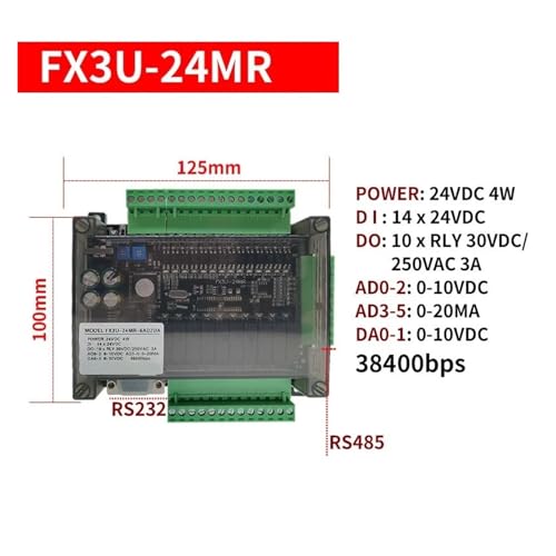 Automate programmable FX3U 24MT avec double port RS232 RS485 et sorties transistor 38400bps