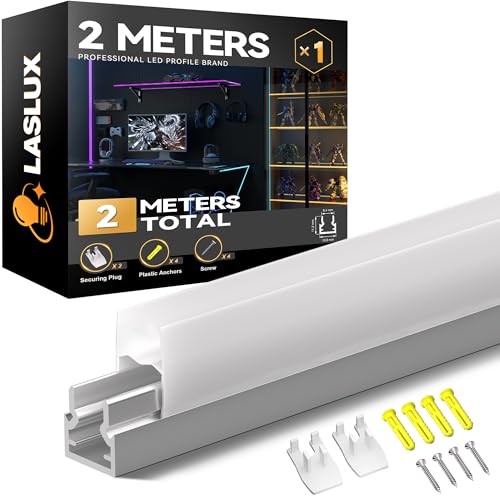 LASLUX LED Glaskantenbeleuchtung Vitrinenbeleuchtung–1x LED Aluminium Profil 2m Glasboden 6-8mm, Zuschneidbares U-Profil, Glasbodenbeleuchtung für Präsentationsregale, Vitrine, Bars, Bibliotheken