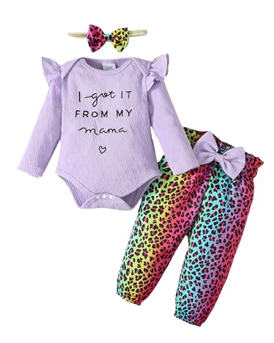Image of OLLUISNEO Newborn Baby Girl Clothes Infant Outifts Long Sleeve Romper Floral Pant Set Fall Winter Baby Girl Clothes 0-3M