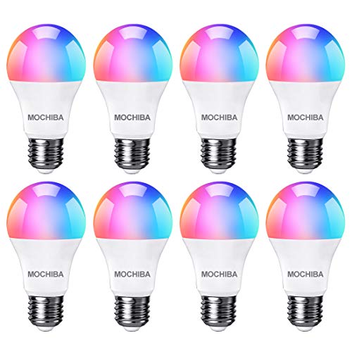 Image of Smart WiFi LED Light Bulbs, Compatible with Alexa and Google Home Assistant, Music Sync Multi Color Changing Bulb, A19 E26 10W 900LM (80W Equivalent), 8-Pack,White,MKA19