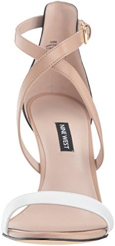 NINE WEST Women's MYDEBUT Leather Heeled Sandal, Black/Multi, 11 | Image 1