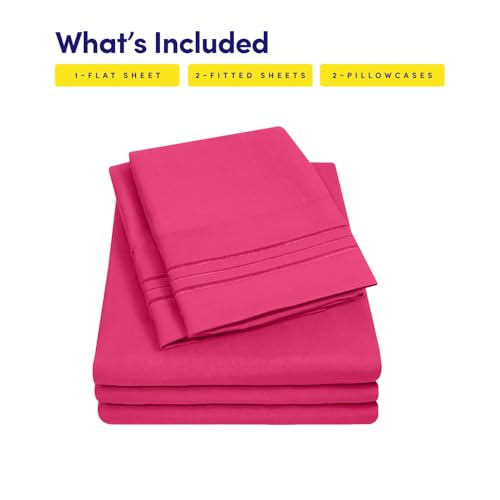 Image of Sweet Home Collection 1500 Supreme Collection Extra Soft Split King Sheet Set, Fuscia- Luxury Bed Sheet Set with Deep Pocket Wrinkle Free Bed Sheets, Split King Size, Peach