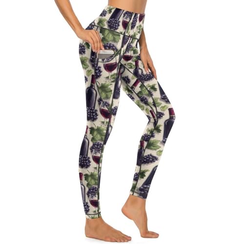 Élégant legging imprimé vin raisin en tissu premium sculptant pour femme