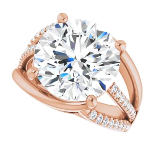 Jewelery Art 5CT-10CT Moissanite Wedding Engagement Ring for Men/Women Handmade Split Shank Big Solitaire Ring Sterling Silver 10k 14k 18k Solid Gold Anniversary Promise Gifts (Rose, 9 CT Round Cut)