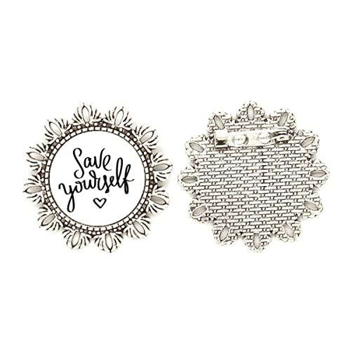 Broche de plata Save Yourself flor mediano accesorio de chaqueta