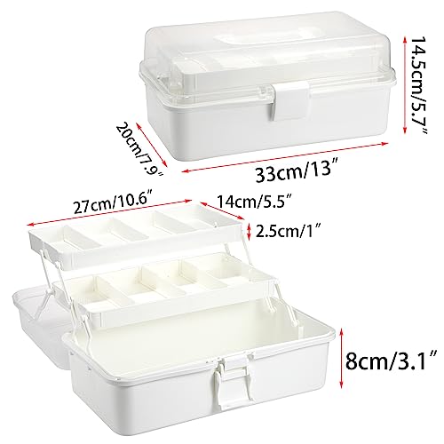 Btsky 3-Layer Plastic Dividing Storage Box Craft Organizer And Storage With Adjustable Spacers Portable Handled Art Supply Organizer Multipurpose Home Utility Box For Medicine Box Sewing Box Organizer (Beige White) #TOP3