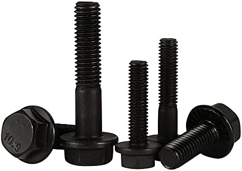 M6 x 25mm Flanged Hex Head Bolts Flange Hexagon Screws, Alloy Steel 10.9 Class, Black Oxide Finish, 25 PCS