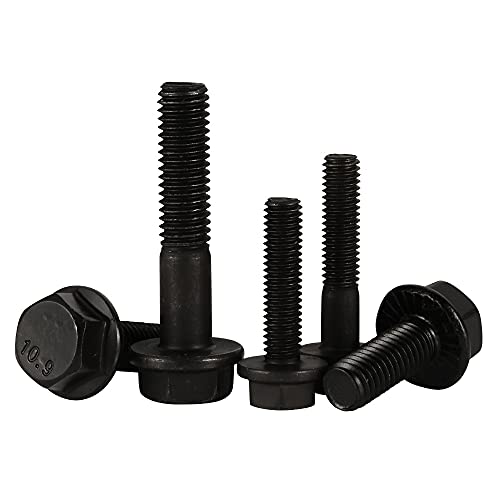 Image of M6 x 40mm Flanged Hex Head Bolts, Alloy Steel 10.9 Class, Black Oxide Finish, Partially Threaded, 15 PCS