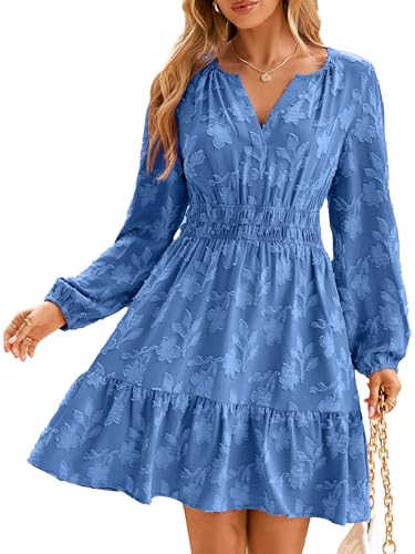 Image of BerryGo Womens Long Sleeve Mini Dress Casual A Line Flowy Loose Vacation Party Babydoll Fall Short Dresses with Pocket