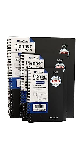 Planahead 2023-2024 Planner - Academic Weekly & Monthly Planner, 8.1" X 5.5" (Medium), Jul 2023-Dec 2024, Flexible Cover,18 Monthly Tabs,21 Notes Pages, Twin-Wire Binding (Black 23-24) #TOP2