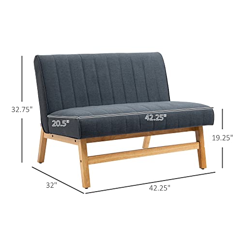 Homcom 42" Small Loveseat Sofa, Upholstered Couch, Space-Saving 2 Seater Sofa With Rubber Wood Legs For Bedroom, Living Room Furniture, Graphite #TOP2