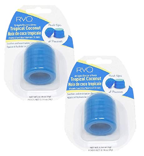 RVO Tropical Coconut Lip Balm with Vitamin E and Aloe, Soothes, Moisturizes and Hydrates Lips a in Push Up Container - 2 Pack