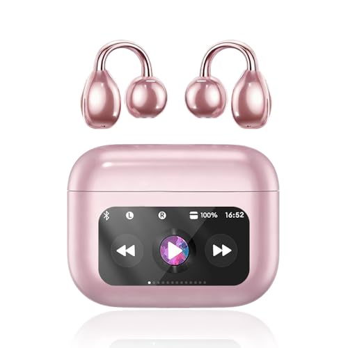 Image of Clip On Ear Headphones, Open Ear Earbuds Wireless Bluetooth 5.4, Clip On Earbuds with LCD Touchscreen, Lightweight Comfort Open Ear Headphones for Pad Tablet Laptop Android /iOS Phones (Pink)