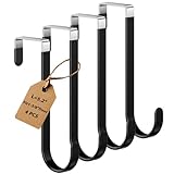 Optish 4 Pack Over The Door Hooks, Door Hanger Hook, Towel Hooks for Hanging, Towel Hanger for Bathroom, Fit 1 3/8' Door Black, Dorm Room Essentials