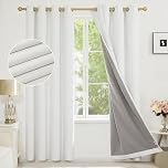 Deconovo Total Blackout Curtains 84 Inch Drop with Thick Coating, Faux Linen Eyelet Door Thermal Curtains for Living Room, 52 x 84 Inch(Width x Length), White,One Pair