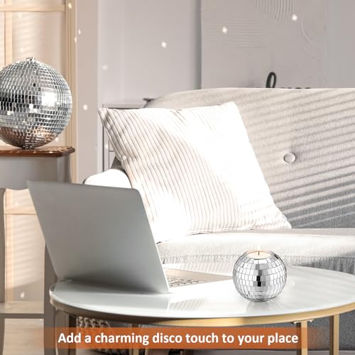 Singhoow KEZ-SINGHOOW-0202 4 Pcs Disco Ball Silver Candle Holder Votive Tealight Candle Holders Romantic Mirror Lenses Candlestick Holders Disco Centerpiece Decor thumb #4