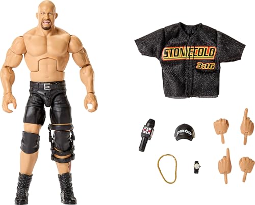 Mattel WWE Elite Action Figure & Accessories, Series #122 Set, 6-inch Collectible “Stone Cold” Steve Austin with 25 Articulation Points &...