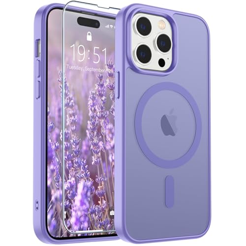 Image of SUPFINE Magnetic for iPhone 14 Pro Max Case(Compatible with MagSafe)(Military Grade Drop Protection) Slim Translucent Matte Shockproof with Anti-Fingerprint Phone Case,Purple