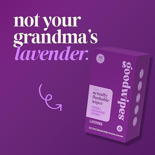Image of goodwipes Flushable Wipes for Women - Lavender Individually Wrapped Travel Butt Wipes To Go, Mini Purse & Festival Essentials for Adults, pH Balanced for Feminine Hygiene, 32 Count (1 Pack)